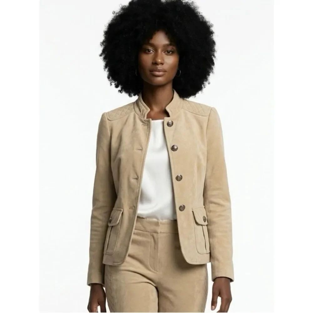 ZARA | Tan Velvet Button Front Blazer Jacket Small